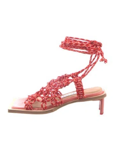 Pre-owned Miista Leather Striped Sandals In Pink/red