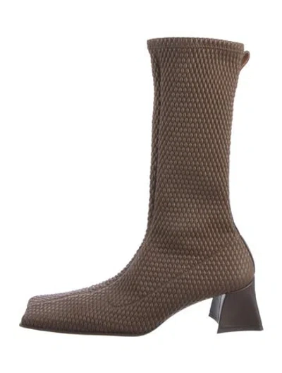 Pre-owned Miista Leather Tweed Pattern Boots In Brown