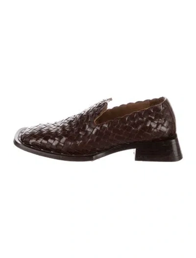Pre-owned Miista Leather Tweed Pattern Loafers In Brown