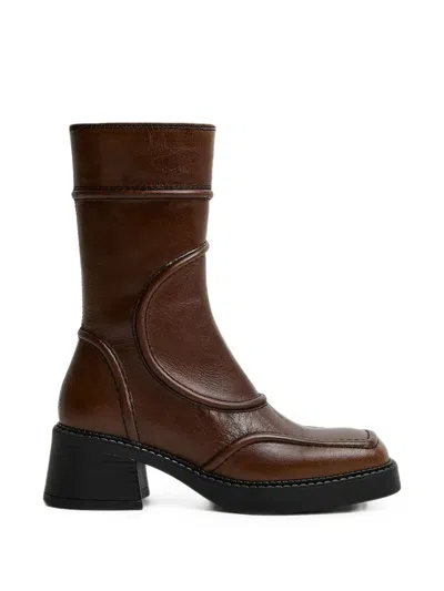 Miista Malene Panelled Square-toe Boots In Brown