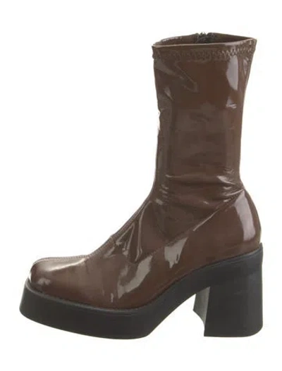 Pre-owned Miista Patent Leather Colorblock Pattern Sock Boots In Brown