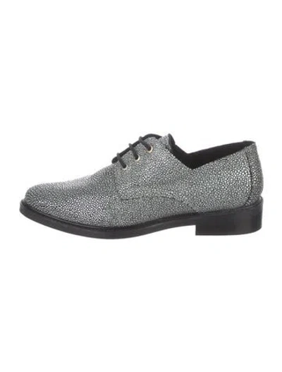 Pre-owned Miista Patent Leather Patterned Oxfords In White