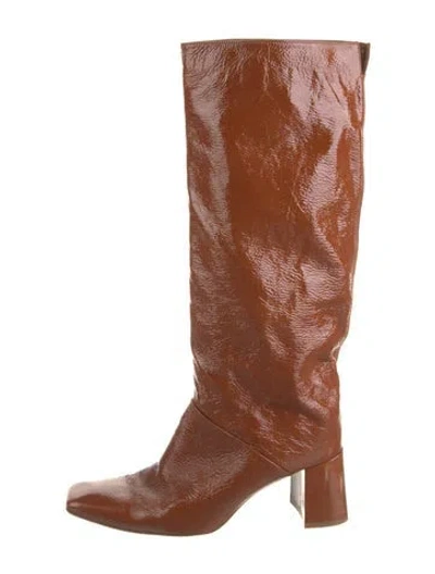 Pre-owned Miista Patent Leather Riding Boots In Brown