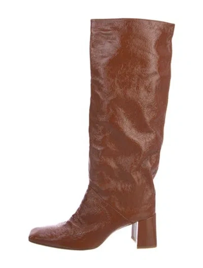 Pre-owned Miista Patent Leather Riding Boots In Brown