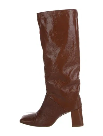 Pre-owned Miista Patent Leather Riding Boots In Brown