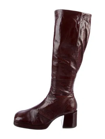 Pre-owned Miista Patent Leather Riding Boots In Brown