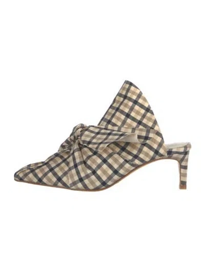 Pre-owned Miista Plaid Print Pleated Accents Mules In Neutrals