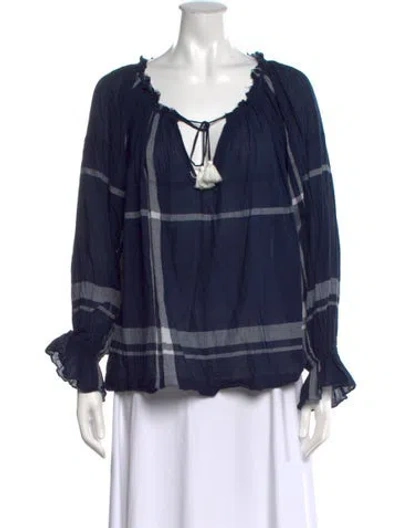 Pre-owned Miista Plaid Print V-neck Sweater In Blue