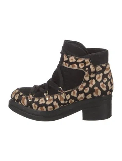 Pre-owned Miista Ponyhair Animal Print Boots In Black