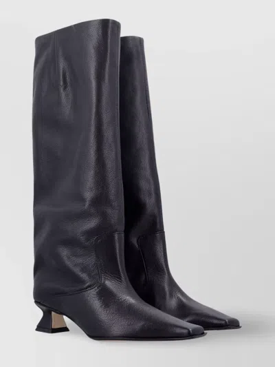 Miista Square Toe Leather Knee-high Boot In Black