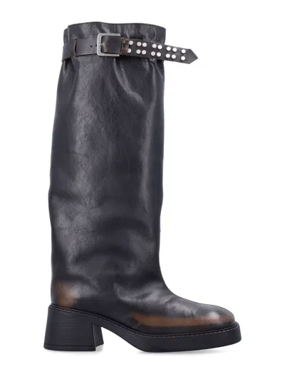 Miista Studded Buckle Knee-high Boots In Blue