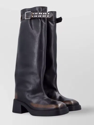 Miista Tall Boot Buckle Chunky Heel