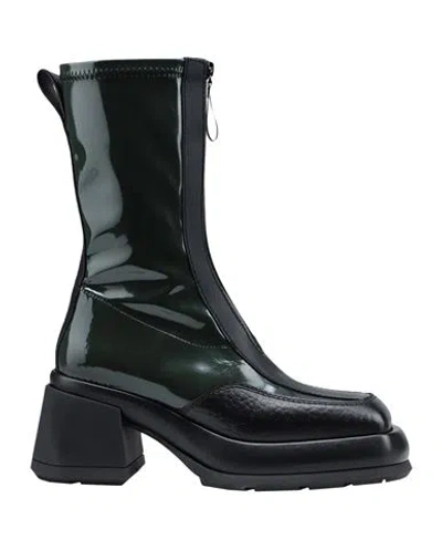 Miista Woman Ankle Boots Dark Green Size 6.5 Soft Leather, Textile Fibers