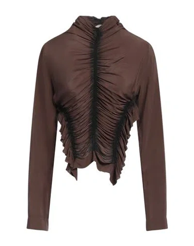 Miista Woman Shirt Brown Size 2 Acetate, Silk