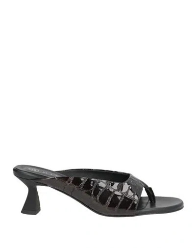 Miista Woman Thong Sandal Dark Brown Size 9.5 Leather In Black