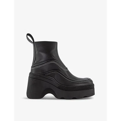 Miista Womens Black Annelise Contrast-stitch Leather Heeled Ankle Boots