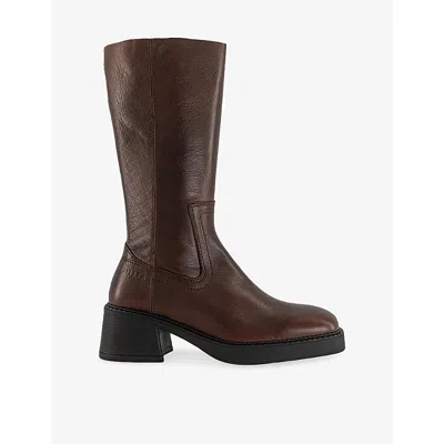 Miista Womens Brown Brush Off Marlies Leather Mid-calf Boots Eur 40 / 7 Uk