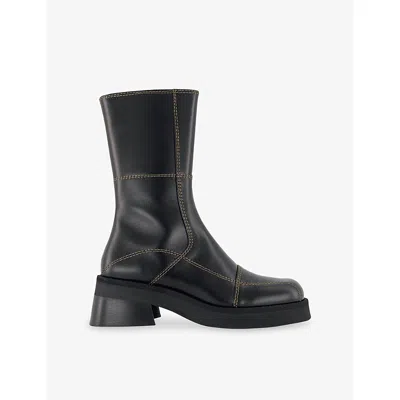Miista Womens Black Heya Leather Ankle Boots Eur 37 / 4 Uk
