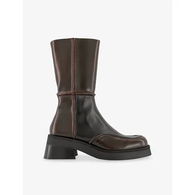 Miista Womens Brown Inne Leather Mid-calf Boots Eur 41 / 8 Uk