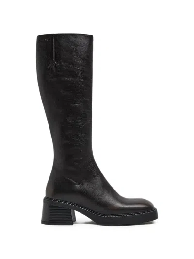 Miista Yumi Square-toe Leather Knee-high Boots In Black