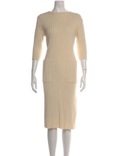 Pre-owned Mijeong Park Bateau Neckline Knee-length Dress In Neutrals