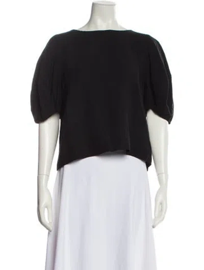 Pre-owned Mijeong Park Linen Bateau Neckline Crop Top In Black