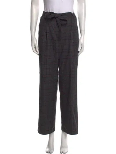 Pre-owned Mijeong Park Plaid Print Wide Leg Pants In Gray