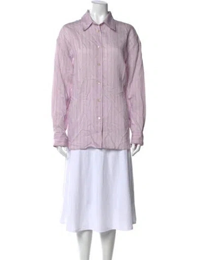 Pre-owned Mijeong Park Striped Long Sleeve Button-up Top W/ Tags In Purple