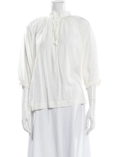 Pre-owned Mijeong Park Tie Neck Three-quarter Sleeve Blouse In White