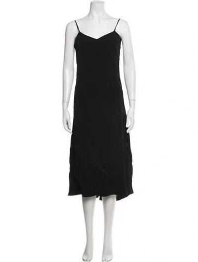 Pre-owned Mijeong Park V-neck Midi Length Dress In Black
