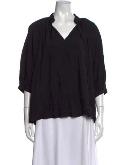 Pre-owned Mijeong Park V-neck Three-quarter Sleeve Top In Black