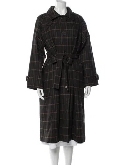 Pre-owned Mijeong Park Wool Plaid Print Coat In Grey