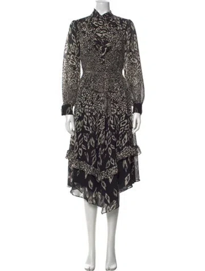 Pre-owned Mikael Aghal Animal Print Midi Length Dress In Black
