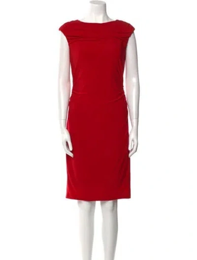 Pre-owned Mikael Aghal Bateau Neckline Knee-length Dress In Red