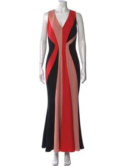 Pre-owned Mikael Aghal Colorblock Pattern Long Dress In Red