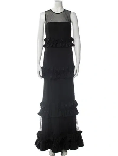Pre-owned Mikael Aghal Crew Neck Long Dress In Black