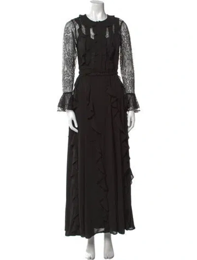 Pre-owned Mikael Aghal Crew Neck Long Dress In Black