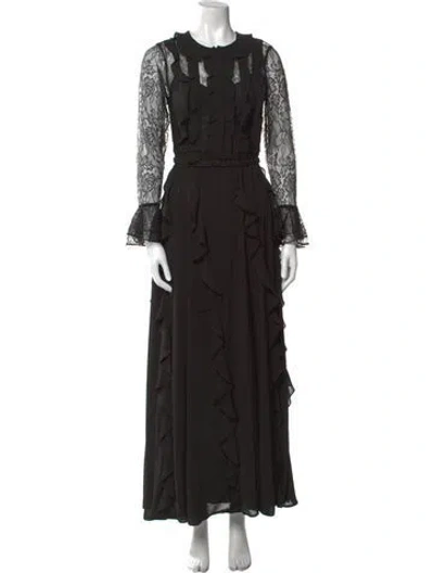 Pre-owned Mikael Aghal Crew Neck Long Dress In Black