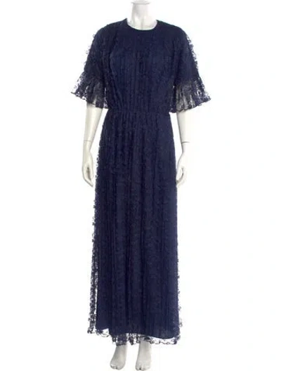 Pre-owned Mikael Aghal Crew Neck Long Dress In Blue