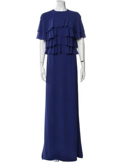 Pre-owned Mikael Aghal Crew Neck Long Dress In Blue
