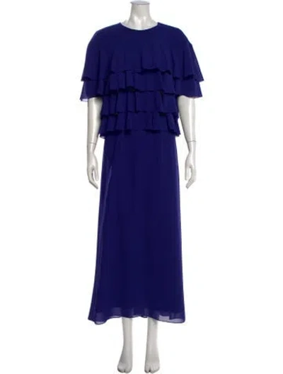 Pre-owned Mikael Aghal Crew Neck Long Dress In Blue