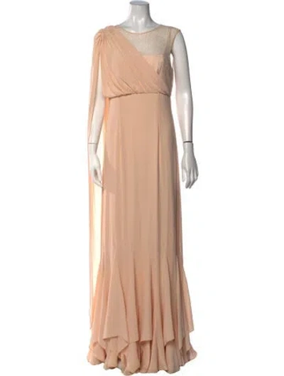 Pre-owned Mikael Aghal Crew Neck Long Dress In Neutrals