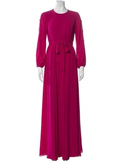 Pre-owned Mikael Aghal Crew Neck Long Dress In Pink