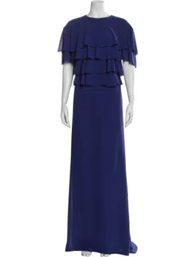 Pre-owned Mikael Aghal Crew Neck Long Dress In Purple