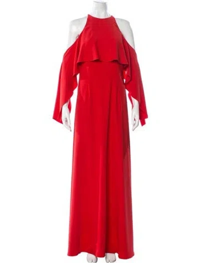 Pre-owned Mikael Aghal Crew Neck Long Dress In Red