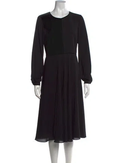 Pre-owned Mikael Aghal Crew Neck Midi Length Dress In Black