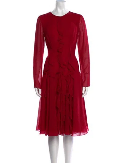 Pre-owned Mikael Aghal Crew Neck Midi Length Dress In Red