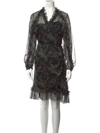 Pre-owned Mikael Aghal Floral Print Knee-length Dress In Black