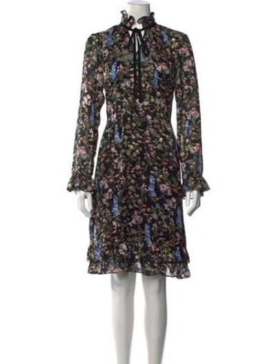 Pre-owned Mikael Aghal Floral Print Knee-length Dress In Black