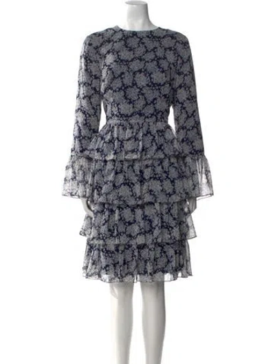 Pre-owned Mikael Aghal Floral Print Knee-length Dress In Blue